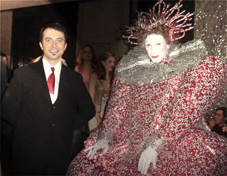George Costacos with Nikos Floros' world-famous award-winning "Queen Elizabeth" art costume